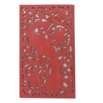 Alternate image for Artisan Handcrafted Wood Relief Panel The Peacock Garden