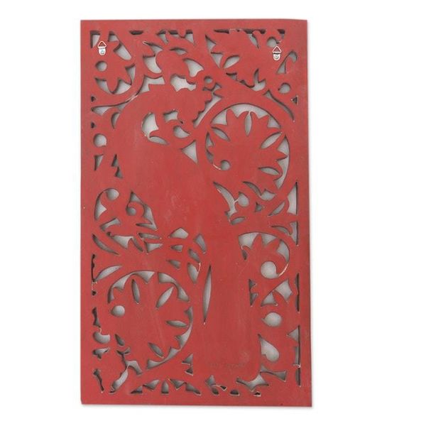 Alternate image for Artisan Handcrafted Wood Relief Panel The Peacock Garden