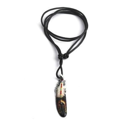 Primary image for Feather-Shaped Adjustable Pendant Necklace with Pear Garnet Feather of Passion
