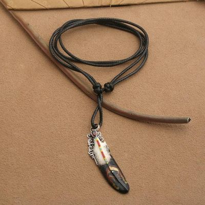 Alternate image for Feather-Shaped Adjustable Pendant Necklace with Pear Garnet Feather of Passion
