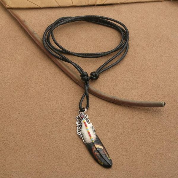 Alternate image for Feather-Shaped Adjustable Pendant Necklace with Pear Garnet Feather of Passion