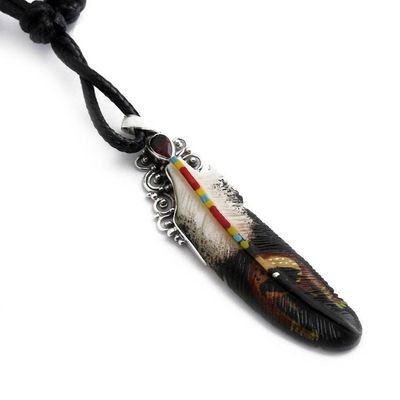 Alternate image for Feather-Shaped Adjustable Pendant Necklace with Pear Garnet Feather of Passion