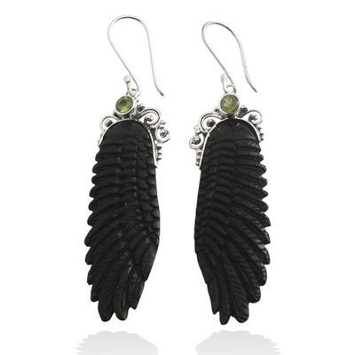 Alternate image for Angel-Themed Natural Peridot Birthstone Dangle Earrings Harmonious Angel