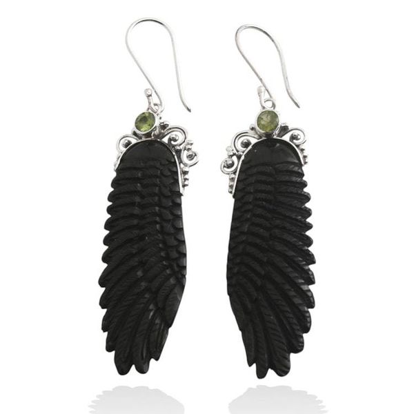 Alternate image for Angel-Themed Natural Peridot Birthstone Dangle Earrings Harmonious Angel