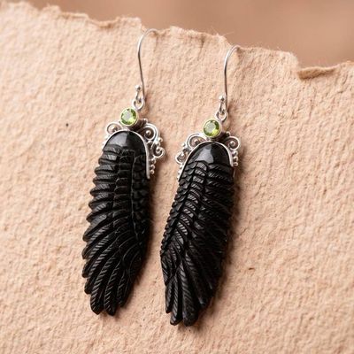 Alternate image for Angel-Themed Natural Peridot Birthstone Dangle Earrings Harmonious Angel