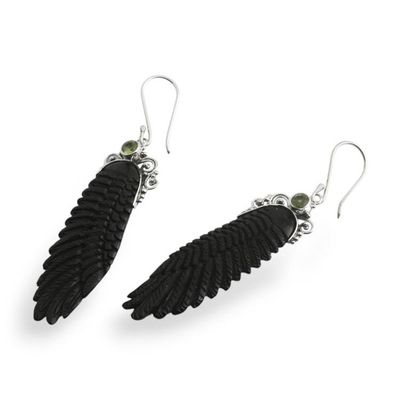 Alternate image for Angel-Themed Natural Peridot Birthstone Dangle Earrings Harmonious Angel