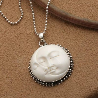 Alternate image for Silver Necklace with Sleeping Crescent and Full Moon Pendant Twin Sleeping Moons