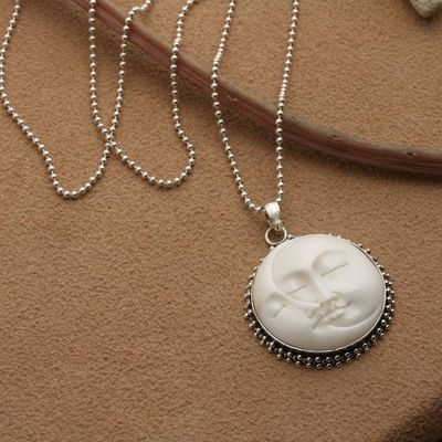 Alternate image for Silver Necklace with Sleeping Crescent and Full Moon Pendant Twin Sleeping Moons