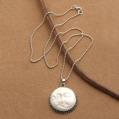 Alternate image for Silver Necklace with Sleeping Crescent and Full Moon Pendant Twin Sleeping Moons