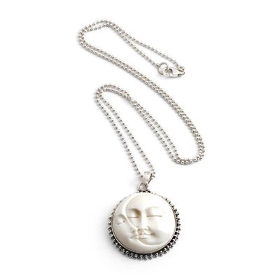 Alternate image for Silver Necklace with Sleeping Crescent and Full Moon Pendant Twin Sleeping Moons