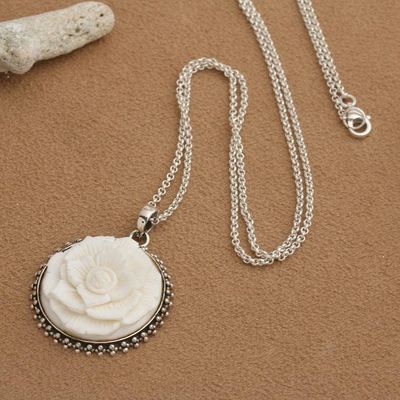 Primary image for Sterling Silver Necklace with Hand-Carved Lotus Pendant Lotus Bloom
