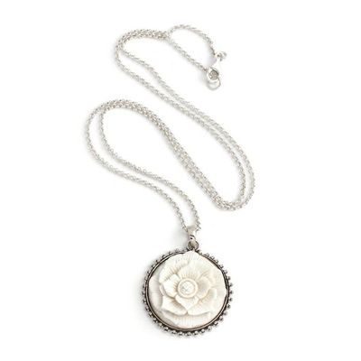 Alternate image for Sterling Silver Necklace with Hand-Carved Lotus Pendant Lotus Bloom