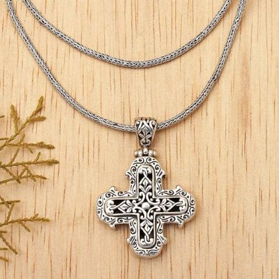 Alternate image for Ornate Sterling Silver Cross Necklace from Bali Glorious Faith
