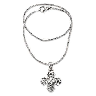Alternate image for Ornate Sterling Silver Cross Necklace from Bali Glorious Faith