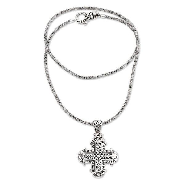 Alternate image for Ornate Sterling Silver Cross Necklace from Bali Glorious Faith
