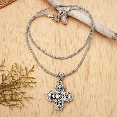 Alternate image for Ornate Sterling Silver Cross Necklace from Bali Glorious Faith