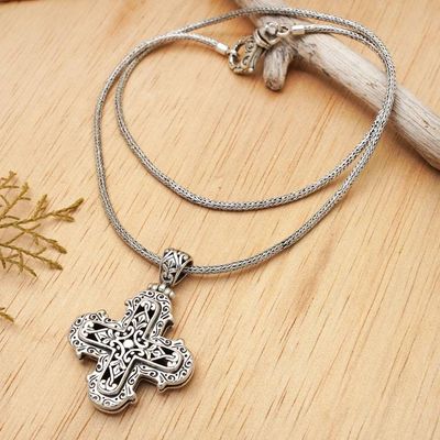 Alternate image for Ornate Sterling Silver Cross Necklace from Bali Glorious Faith