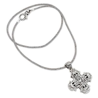Alternate image for Ornate Sterling Silver Cross Necklace from Bali Glorious Faith