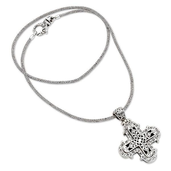 Alternate image for Ornate Sterling Silver Cross Necklace from Bali Glorious Faith