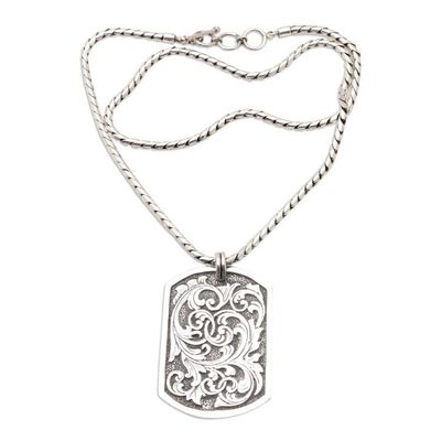 Alternate image for Sterling Silver Leafy Pendant Necklace Crafted in Java Blooming Victory
