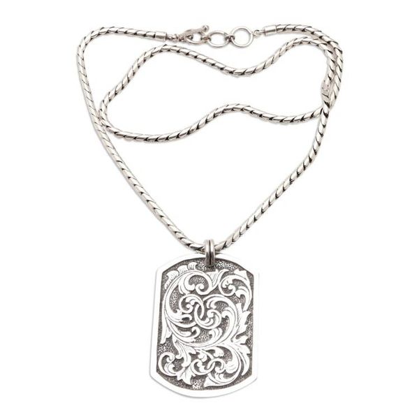 Alternate image for Sterling Silver Leafy Pendant Necklace Crafted in Java Blooming Victory