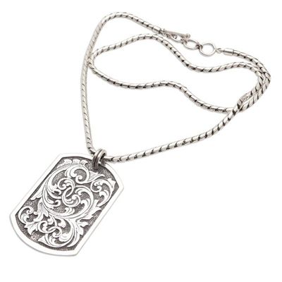 Alternate image for Sterling Silver Leafy Pendant Necklace Crafted in Java Blooming Victory