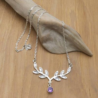 Alternate image for Olive Pendant Necklace with Faceted 4-Carat Amethyst Gem Purple Victory