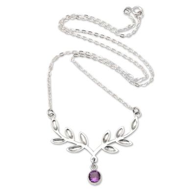 Alternate image for Olive Pendant Necklace with Faceted 4-Carat Amethyst Gem Purple Victory