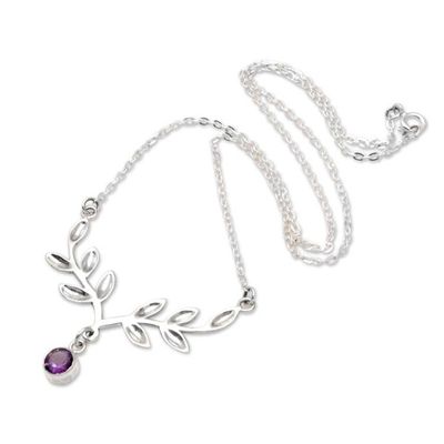 Alternate image for Olive Pendant Necklace with Faceted 4-Carat Amethyst Gem Purple Victory
