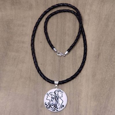 Primary image for Balinese Gemini Zodiac Pendant Necklace on Leather Cord Gemini