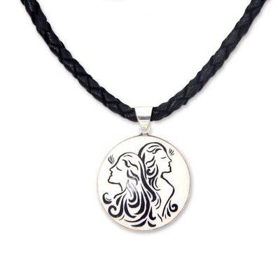 Alternate image for Balinese Gemini Zodiac Pendant Necklace on Leather Cord Gemini