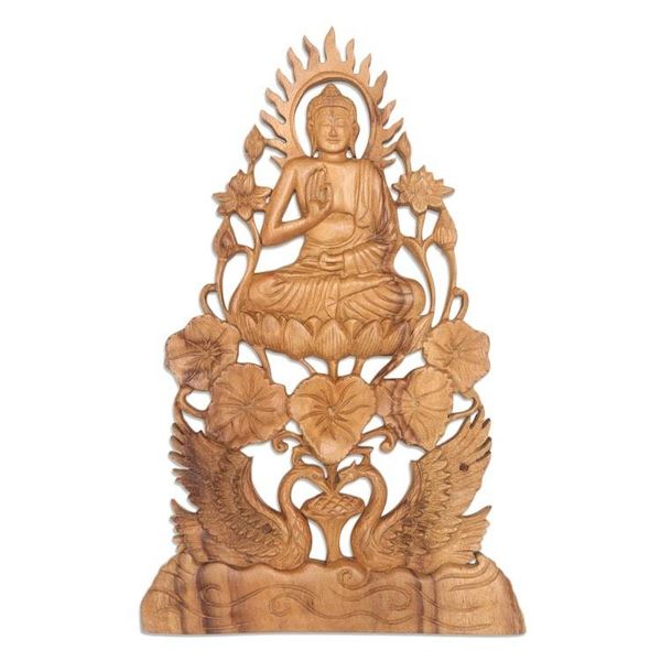 Alternate image for Buddha Vitarka Mudra Wood Relief Panel Teaching Buddha