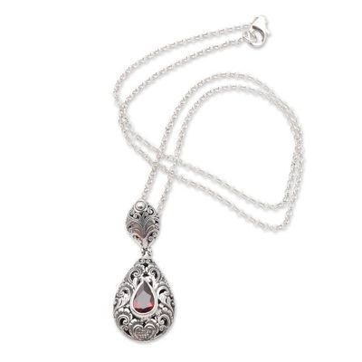 Alternate image for Garnet and Sterling Silver Pendant Necklace Evening Fire