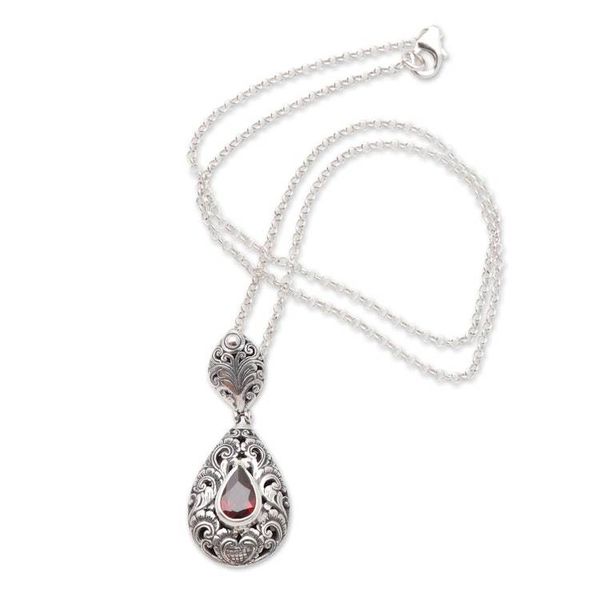 Alternate image for Garnet and Sterling Silver Pendant Necklace Evening Fire