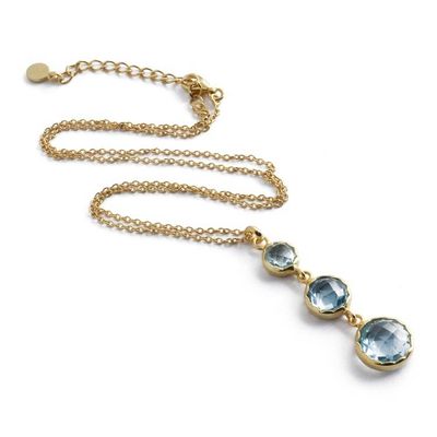 Alternate image for Gold-Plated Pendant Necklace with 3 Round Blue Topaz Stones Soothing Glamour