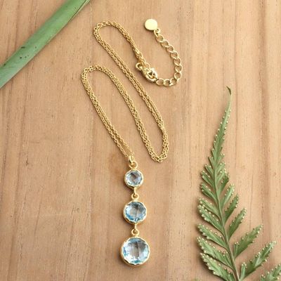 Alternate image for Gold-Plated Pendant Necklace with 3 Round Blue Topaz Stones Soothing Glamour