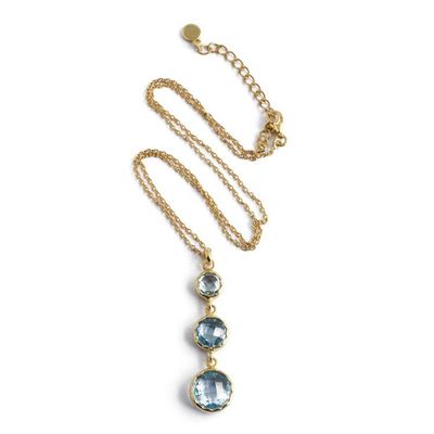 Alternate image for Gold-Plated Pendant Necklace with 3 Round Blue Topaz Stones Soothing Glamour
