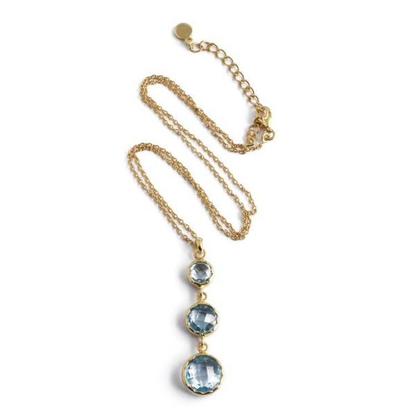 Alternate image for Gold-Plated Pendant Necklace with 3 Round Blue Topaz Stones Soothing Glamour