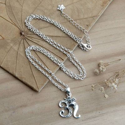 Primary image for Balinese Sacred Symbol Ongkare-Themed Mens Silver Necklace Balinese Ongkare
