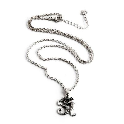 Alternate image for Balinese Sacred Symbol Ongkare-Themed Mens Silver Necklace Balinese Ongkare