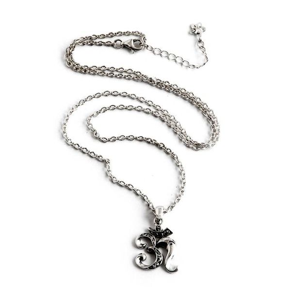 Alternate image for Balinese Sacred Symbol Ongkare-Themed Mens Silver Necklace Balinese Ongkare