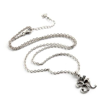 Alternate image for Balinese Sacred Symbol Ongkare-Themed Mens Silver Necklace Balinese Ongkare
