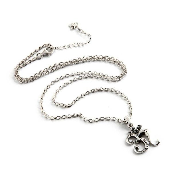 Alternate image for Balinese Sacred Symbol Ongkare-Themed Mens Silver Necklace Balinese Ongkare