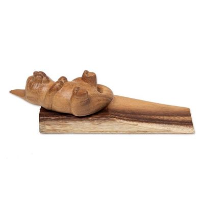 Alternate image for Handcrafted Sleeping Cat Wood Door Stop from Bali Lazy Day