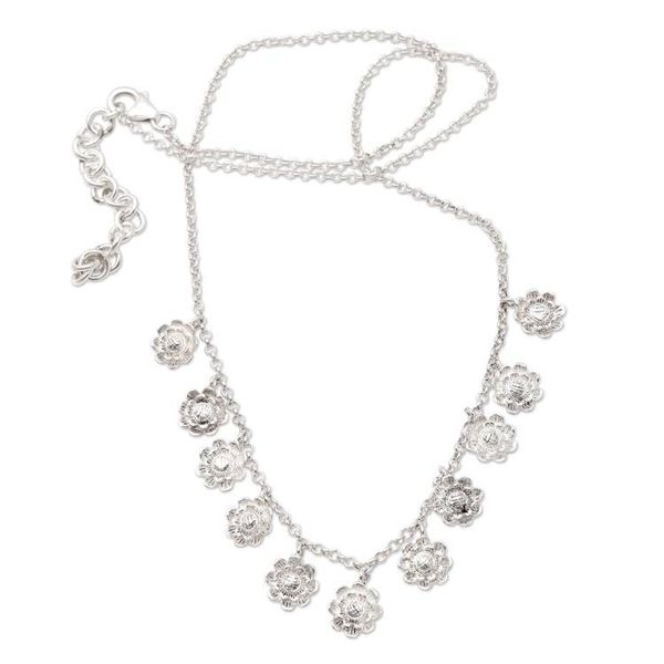 Alternate image for Sterling Silver Floral-Motif Pendant Necklace Fun and Flirty