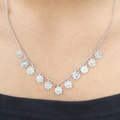 Alternate image for Sterling Silver Floral-Motif Pendant Necklace Fun and Flirty