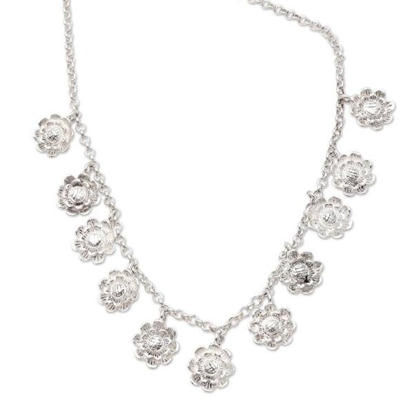 Alternate image for Sterling Silver Floral-Motif Pendant Necklace Fun and Flirty