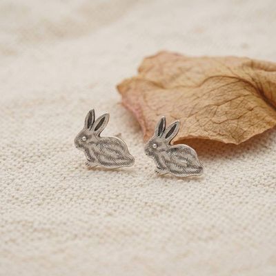 Alternate image for Sterling Silver Whimsical Bunny Button Earrings from Bali Bitty Bunny