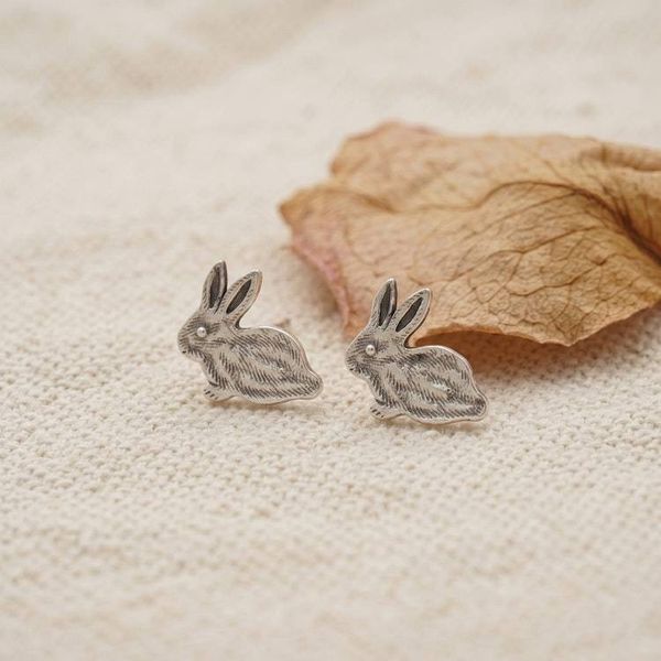 Alternate image for Sterling Silver Whimsical Bunny Button Earrings from Bali Bitty Bunny