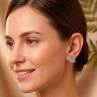 Alternate image for Sterling Silver Whimsical Bunny Button Earrings from Bali Bitty Bunny